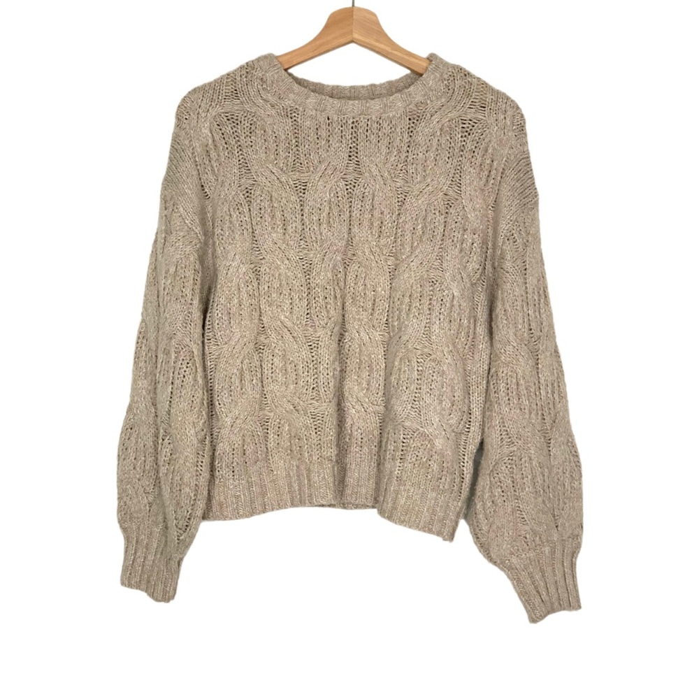 Dreamers by Debut Chunky Cable Knit Crew Neck Sweater Size Small Tan